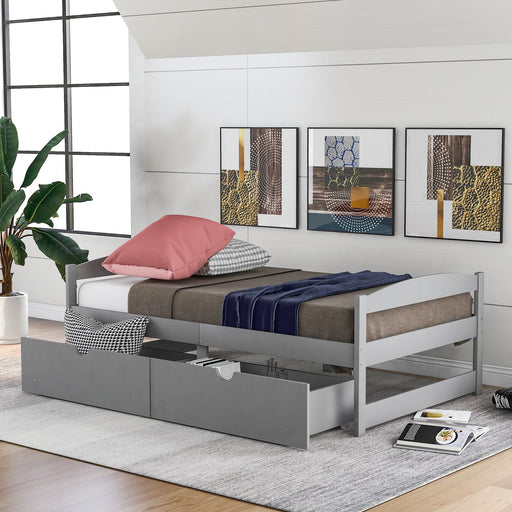 Twin Size Platform Bed, with Two Drawers - Gear Elevation
