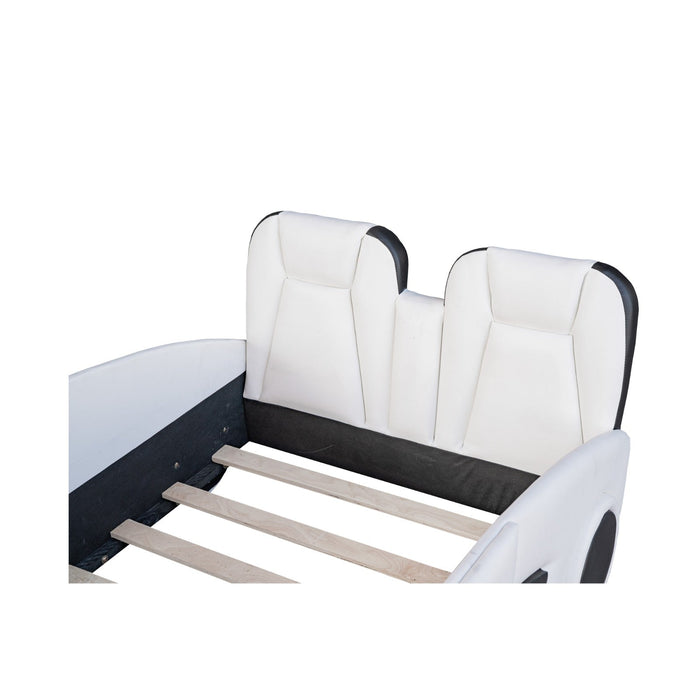 Twin Size Race Car - Shaped Platform Bed with Wheels - Gear Elevation