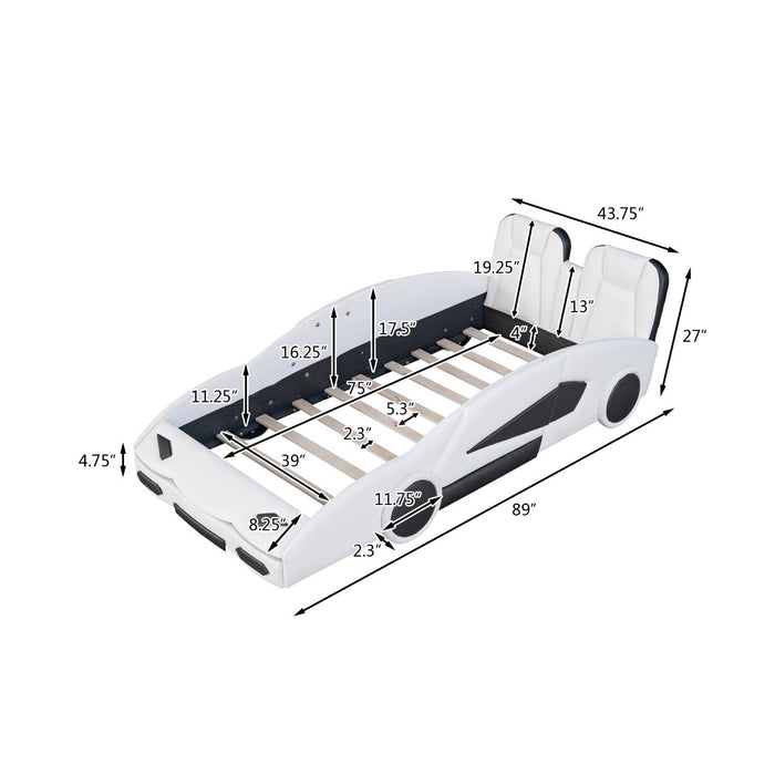 Twin Size Race Car - Shaped Platform Bed with Wheels - Gear Elevation