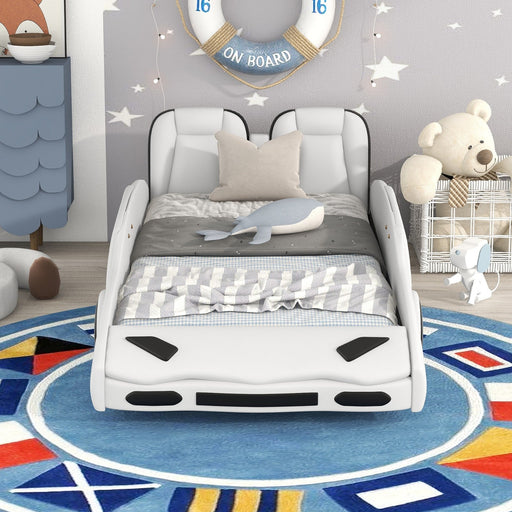 Twin Size Race Car - Shaped Platform Bed with Wheels - Gear Elevation