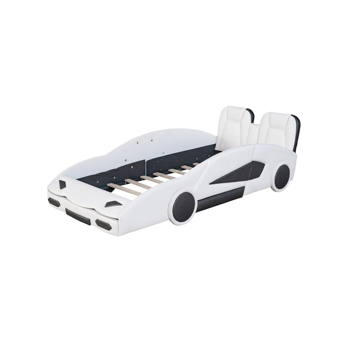 Twin Size Race Car - Shaped Platform Bed with Wheels - Gear Elevation