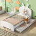 Twin Size Upholstered Platform Bed with Cartoon Ears Shaped Headboard and Trundle - Gear Elevation