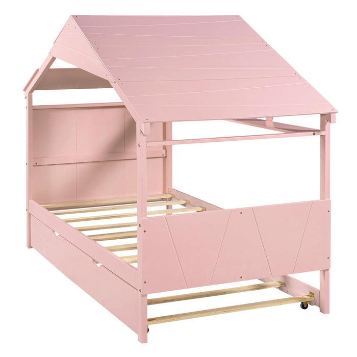 Twin Size Wood House Bed with Trundle and Storage - Gear Elevation