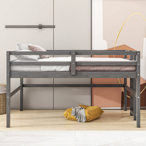 Twin Size Wood Loft Bed with Side Ladder - Gear Elevation