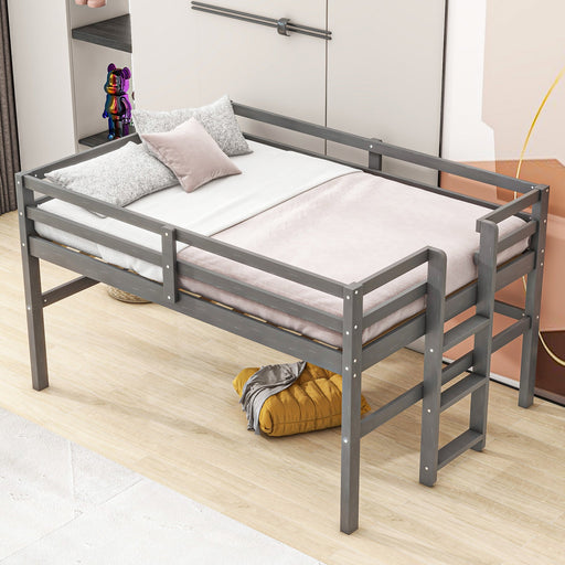 Twin Size Wood Loft Bed with Side Ladder - Gear Elevation