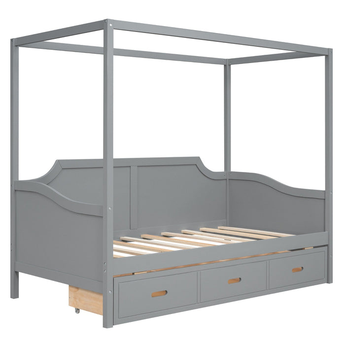Twin - Size Wooden Canopy Daybed with 3 - in - 1 Storage Drawers - Gear Elevation