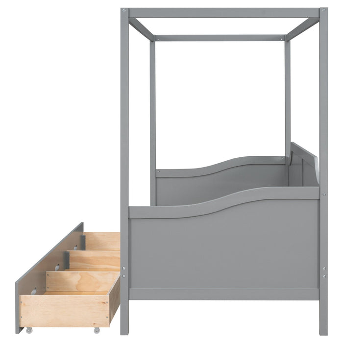 Twin - Size Wooden Canopy Daybed with 3 - in - 1 Storage Drawers - Gear Elevation