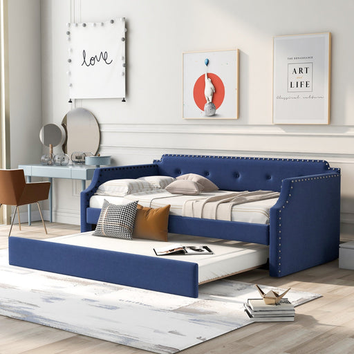 Upholstered Daybed with Trundle, Wood Slat Support, Upholstered Frame Sofa Bed - Gear Elevation