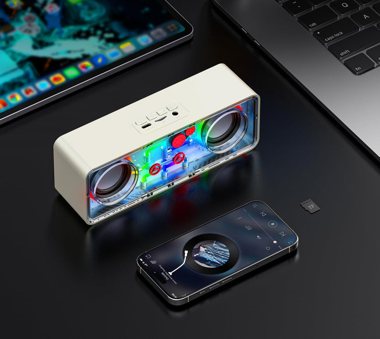 V8 Crystal - Clear Dual Speaker Bluetooth Sound System – Transparent RGB Punk Style for High - Quality Wireless Audio Bliss - Gear Elevation