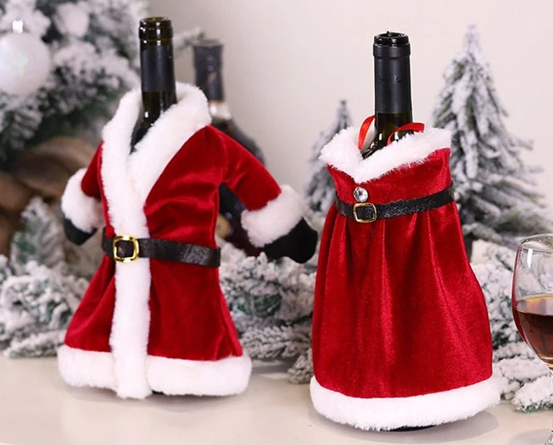 Velvet Christmas Wine Bottle Covers – Stylish Dress Set for Festive Table Décor & Perfect Holiday Gifts - Gear Elevation