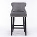 Velvet - padded Wingback Bar Stool with Button - tufted Decoration and Wooden Legs, Chrome Nail Head Decoration, 2 - pcs Set - Gear Elevation