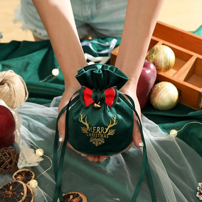 Velvet Santa Claus Drawstring Gift Bag – Festive Apple Candy Pouch for Merry Christmas Décor - Gear Elevation