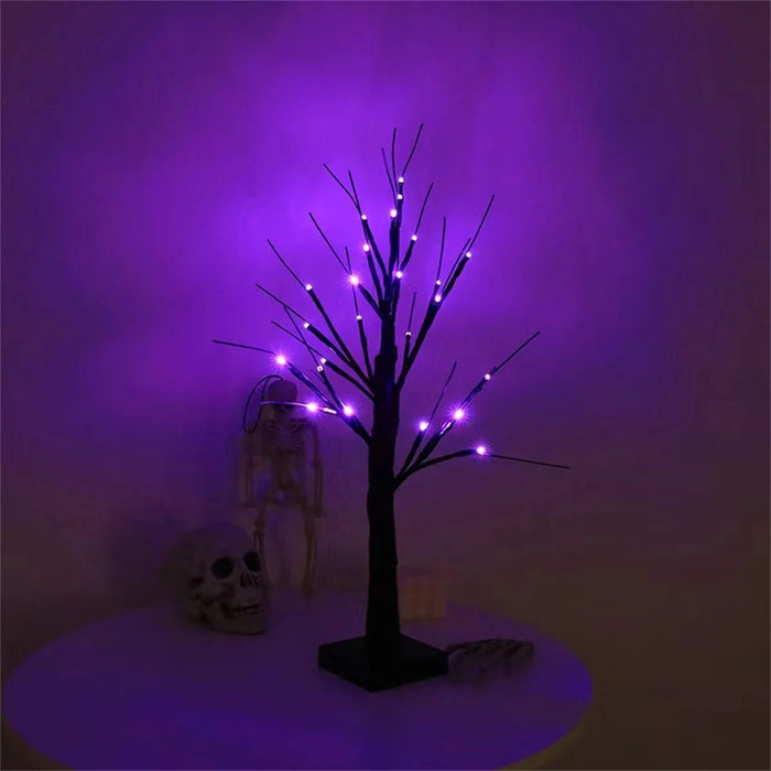 Vibrant Orange or Purple Halloween Birch Tree Lamp – Battery - Operated Table Light for Spooky Indoor Home Parties - Gear Elevation