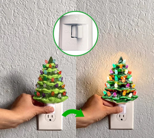 Vintage Ceramic Christmas Tree Night Light – Hand - Painted Plug - In Holiday Glow - Gear Elevation