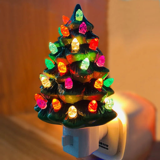 Vintage Ceramic Christmas Tree Night Light – Hand - Painted Plug - In Holiday Glow - Gear Elevation