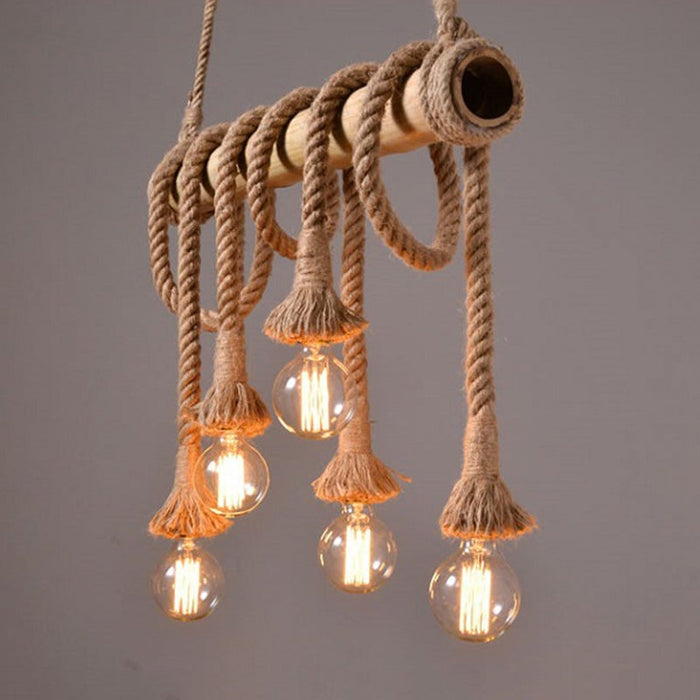 Vintage Rope Pendant Lamp - Vintage Bamboo Chandeliers Decoration for Bedroom, Restaurant, Cafe and Bar - Gear Elevation