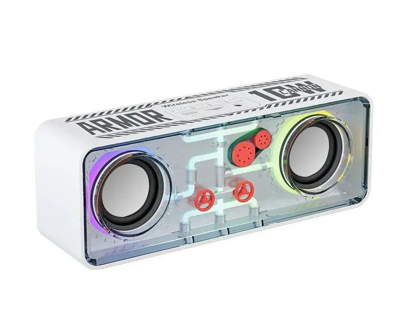 V8 Crystal-Clear Dual Speaker Bluetooth Sound System – Transparent RGB Punk Style for High-Quality Wireless Audio Bliss