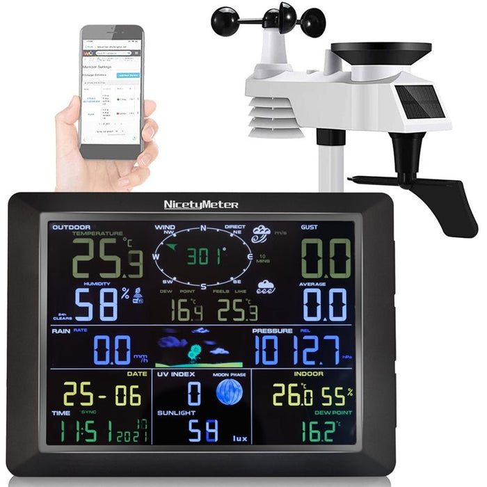20-In-1 Wi-Fi Weather Station with Digital Display for Temperature, Humidity, Wind Speed Direction, Rainfall