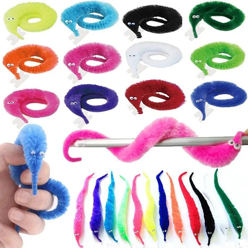 Wiggly Magic Worm Trick Toys – 6pcs Fun & Twisty Plush Toys with Invisible String for Kids Party Games and Beginner Magicians - Gear Elevation