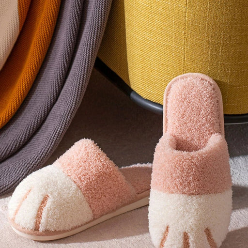 Winter Cat Paw Fur Indoor Slippers – Cozy & Cute Plush, Warm, and Mute Indoor Slides for Women, Perfect for Winter Comfort - Gear Elevation