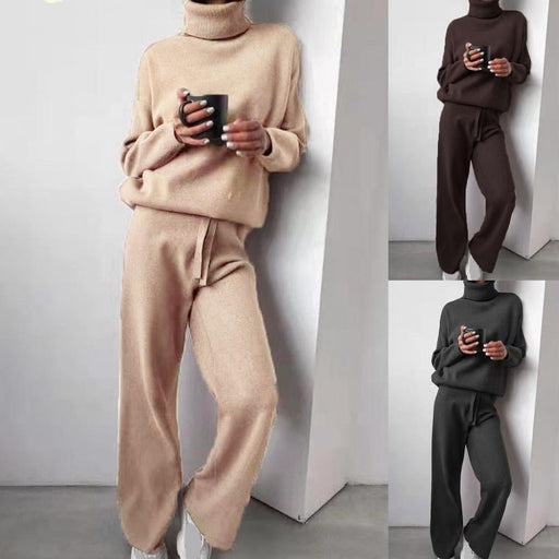 Winter Knitted Two - Piece Set – Cozy Turtleneck Pullover and Pants for Effortless Style & Comfort at Home or Out - Gear Elevation