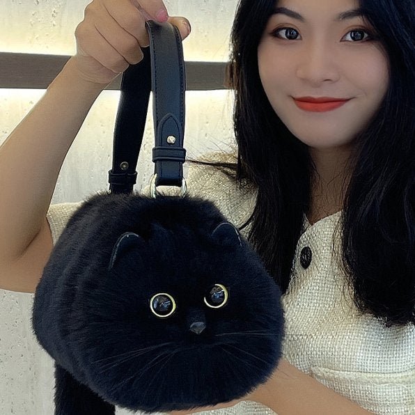 Winter Plush Cute Cat Bag - Cat Shaped Shoulder Bag for Women - Gear Elevation