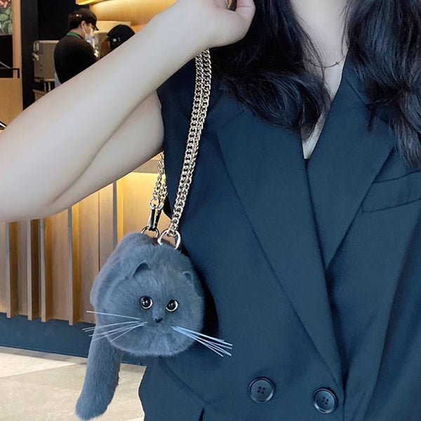 Winter Plush Cute Cat Bag - Cat Shaped Shoulder Bag for Women - Gear Elevation