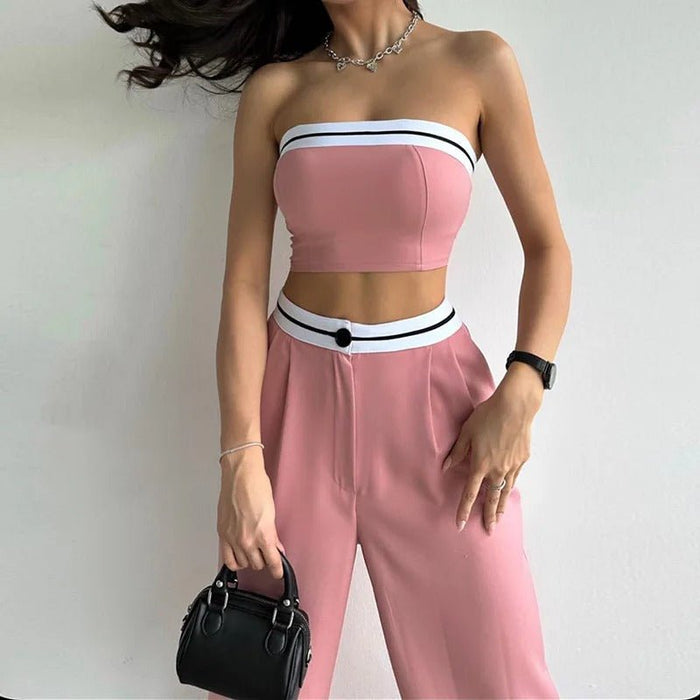 Women Tube Top And High Waist Pant - Sleeveless Vest Bra & Buttoned Pants Summer Sexy Set - Gear Elevation