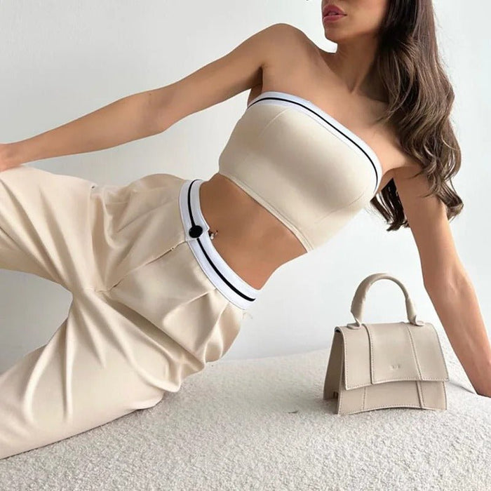 Women Tube Top And High Waist Pant - Sleeveless Vest Bra & Buttoned Pants Summer Sexy Set - Gear Elevation