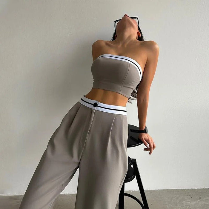 Women Tube Top And High Waist Pant - Sleeveless Vest Bra & Buttoned Pants Summer Sexy Set - Gear Elevation