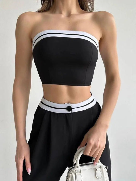 Women Tube Top And High Waist Pant - Sleeveless Vest Bra & Buttoned Pants Summer Sexy Set - Gear Elevation