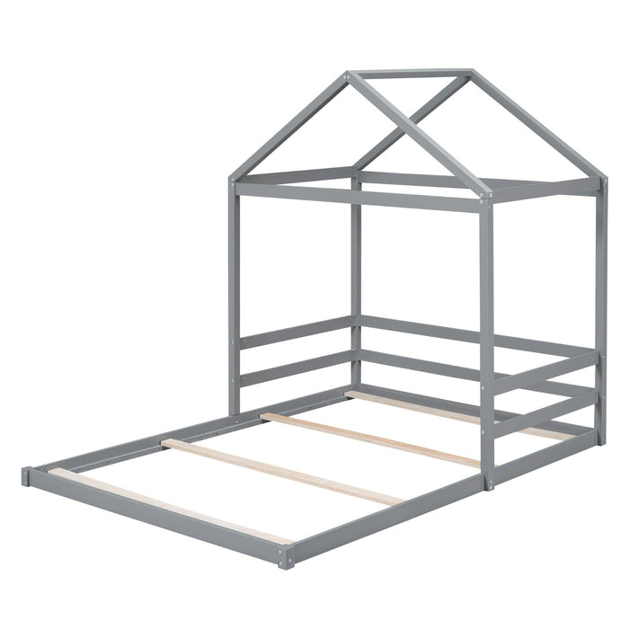 Wood Full Size House Bed with Guardrail - Gear Elevation