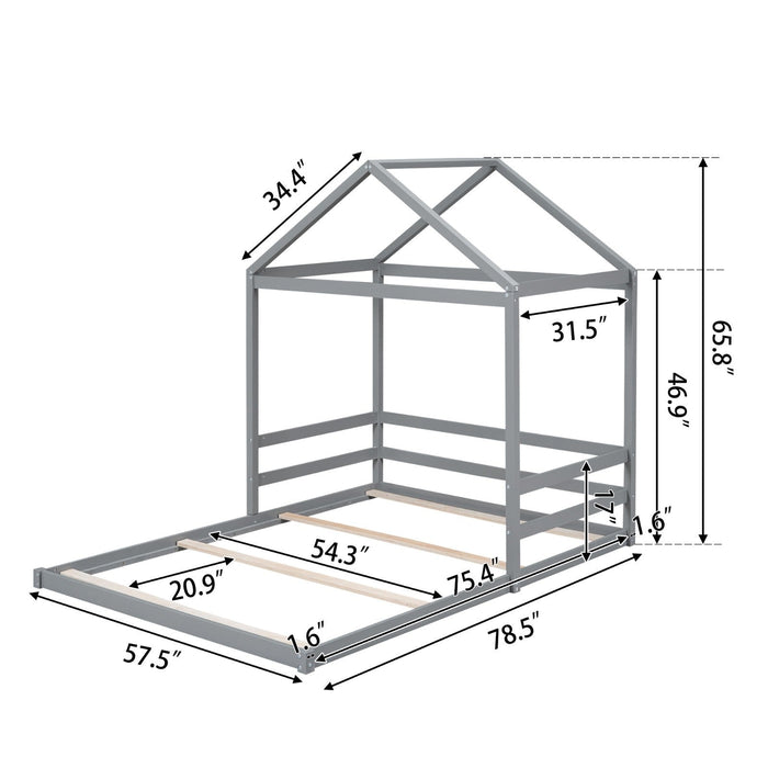 Wood Full Size House Bed with Guardrail - Gear Elevation