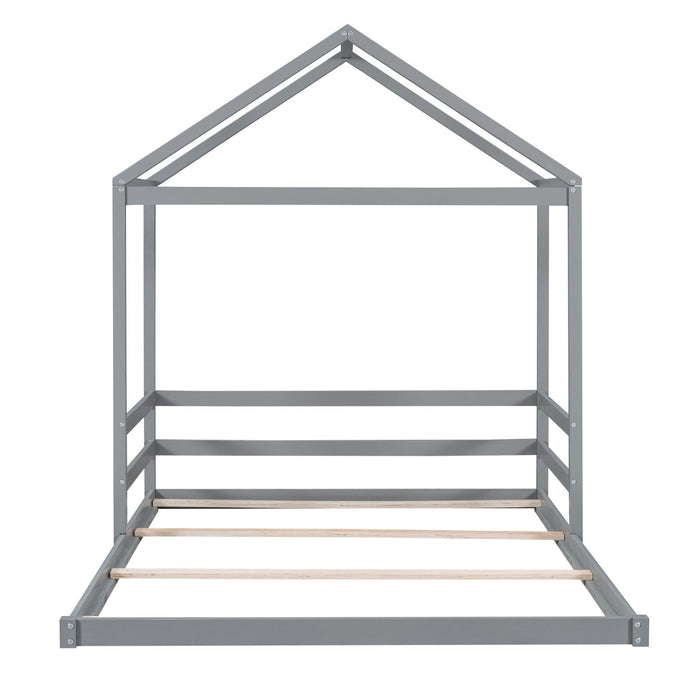 Wood Full Size House Bed with Guardrail - Gear Elevation