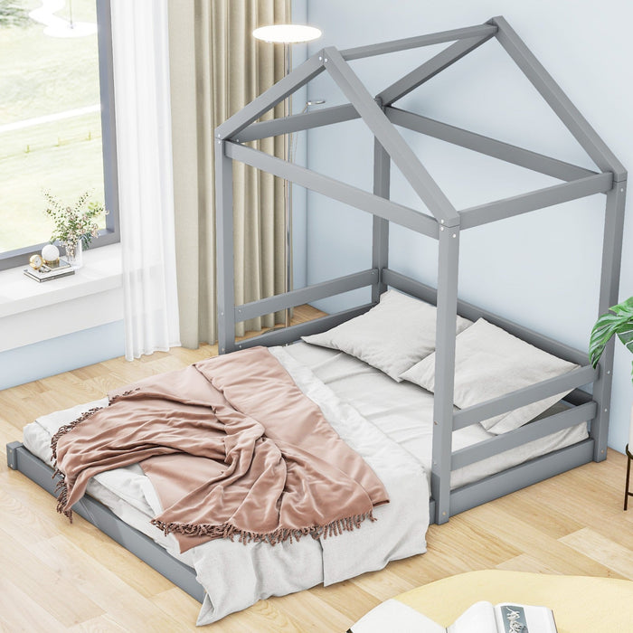 Wood Full Size House Bed with Guardrail - Gear Elevation