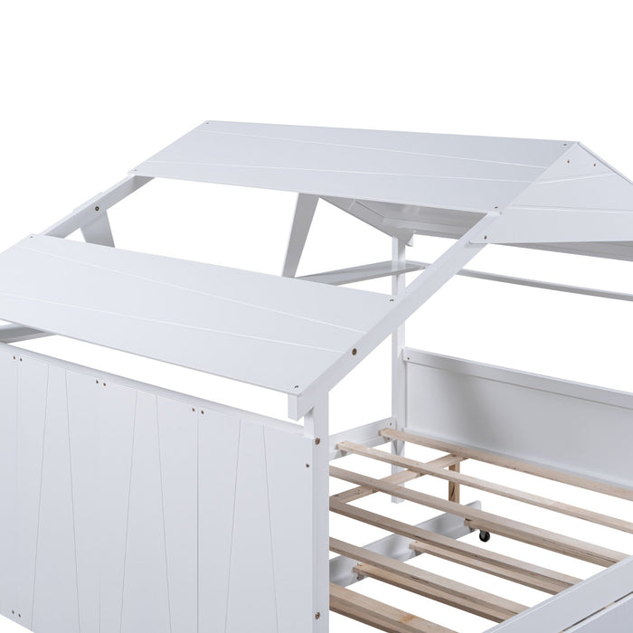 Wood Full Size House Bed with Twin Size Trundle and Storage - Gear Elevation