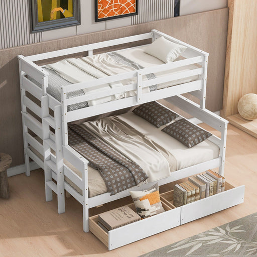 Wood Twin - over - Full Bunk Bed with 2 Drawers - Gear Elevation