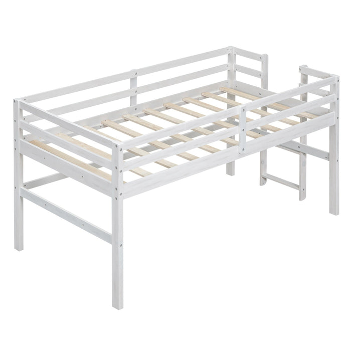 Wood Twin Size Loft Bed with Side Ladder - Gear Elevation