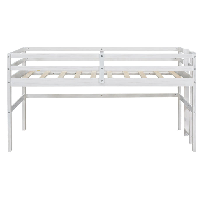 Wood Twin Size Loft Bed with Side Ladder - Gear Elevation