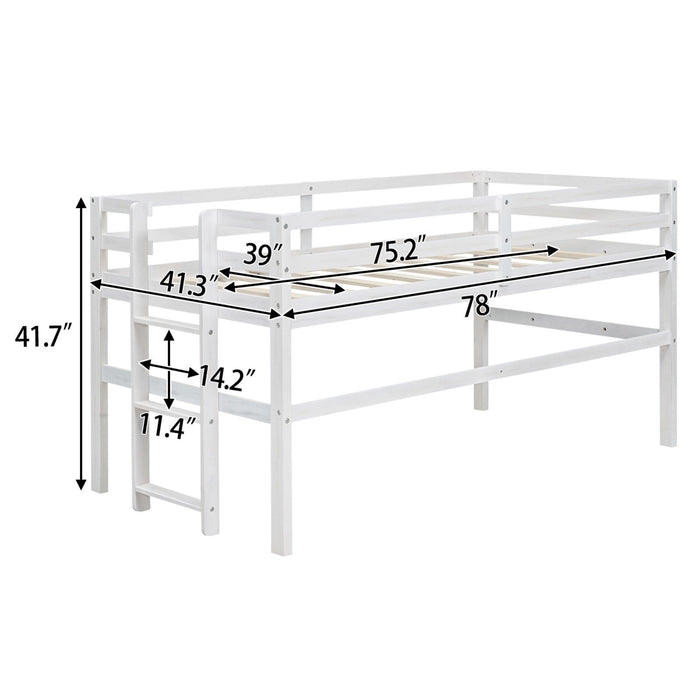 Wood Twin Size Loft Bed with Side Ladder - Gear Elevation