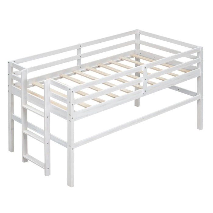 Wood Twin Size Loft Bed with Side Ladder - Gear Elevation