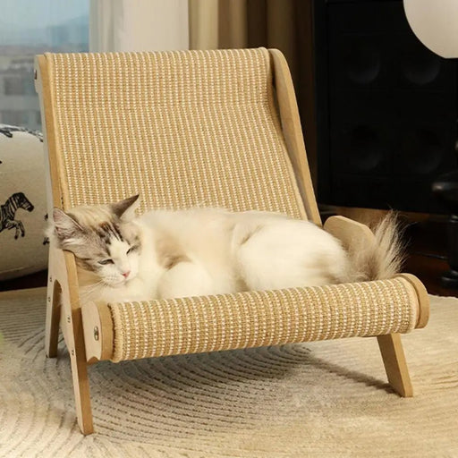 Wooden Cat Lounge Chair – Stylish & Multi - Functional Scratcher for Your Pet, Perfect for Outdoor & Home Relaxation - Gear Elevation