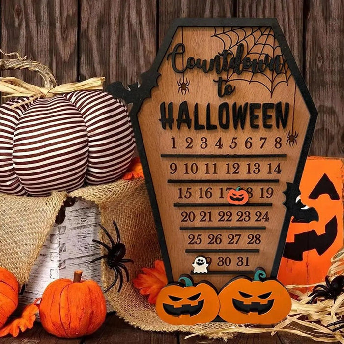 Wooden Halloween Decorative Decorations - Tabletop Wooden Ornament Christmas Countdown Calendar - Gear Elevation