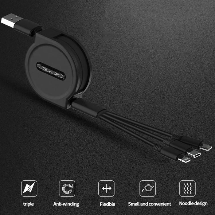 3 in 1 Retractable Charging Cable - Fast Charger Cord Adapter for iPhone, Type C , Micro USB - Gear Elevation