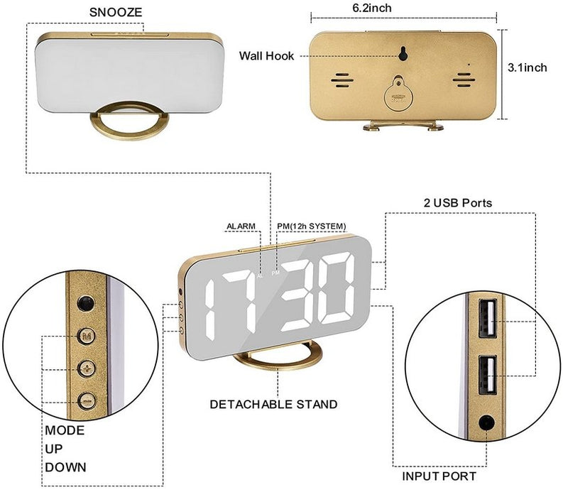 Aesthetic Mirror Alarm Clock - Gear Elevation