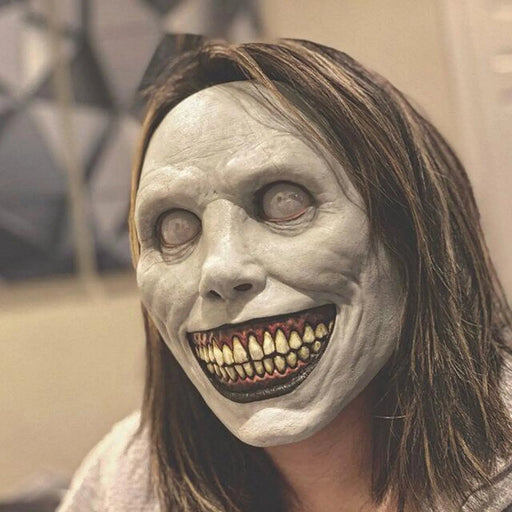 Creepy Smiling Face Evil Mask - Creepy White Eyed Demon Smiling Mask - Gear Elevation