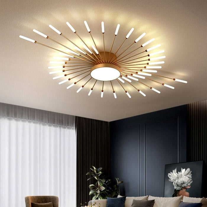 Firework Ceiling Lamp LED with Center Light for Living Room, Sputnik, Flower Lighting Fixture - Gear Elevation