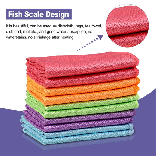 Glass Cleaning Cloth Dishcloth Lint Free For Windows Cars Kitchen Mirrors Traceless Reusable Fish Scale Rag Polishing Microfiber - Gear Elevation