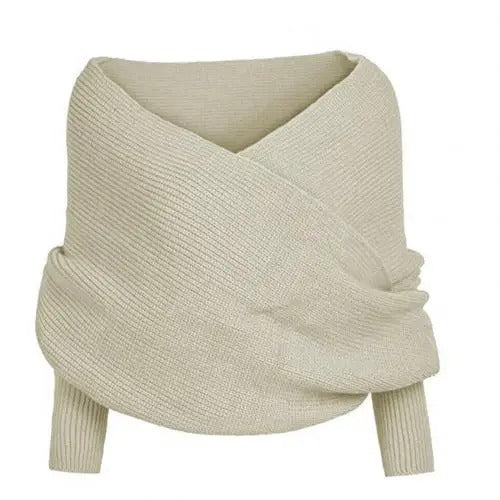 Knitted Wrap Scarf With Sleeves - Sexy V-neck Off Shoulder Winter Warm Shawl Scarves - Gear Elevation