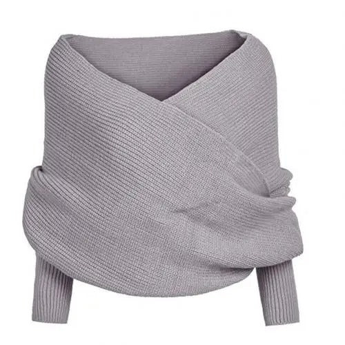 Knitted Wrap Scarf With Sleeves - Sexy V-neck Off Shoulder Winter Warm Shawl Scarves - Gear Elevation